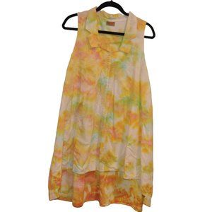 Tulip Brand Tie Dyed Yellow Pintucked Button Down Sleeveless Dress SZ XS